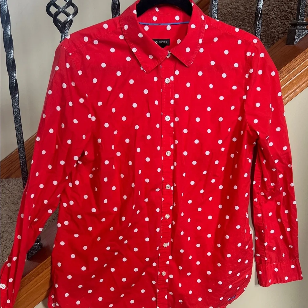 Red Polka Dot Button-Up Shirt Tambolts 100% cotton - Picture 1 of 8